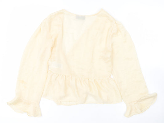 Topshop Womens Beige Polyester Wrap Blouse Size 6 V-Neck