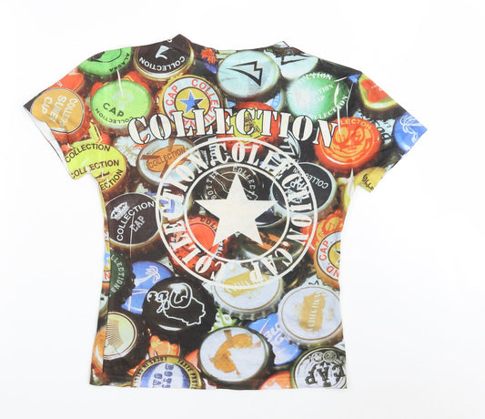 Modas RG Planet Womens Multicoloured Polyester Basic T-Shirt Size M V-Neck - Collection