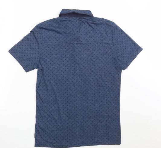 Mish Mash Mens Blue Geometric Polyester Polo Size S Collared Button