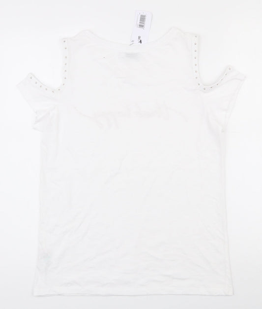 Papaya Womens White Polyester Basic T-Shirt Size 8 Round Neck
