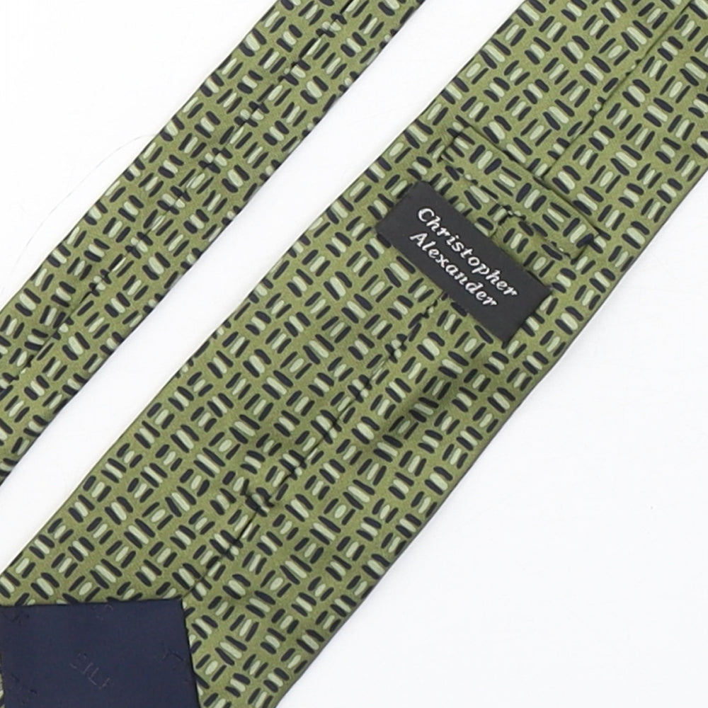 Christopher Alexander Mens Green Geometric Silk Pointed Tie One Size