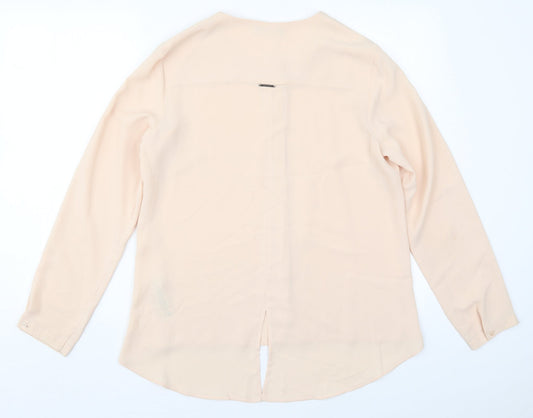 Marks and Spencer Womens Beige Polyester Basic Button-Up Size 12 Round Neck