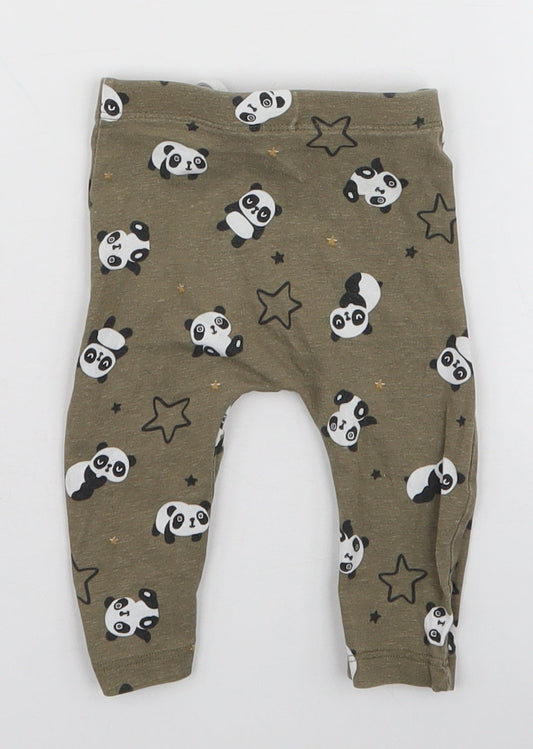Matalan Boys Green Cotton Leggings Size 0-3 Months Drawstring - Panda