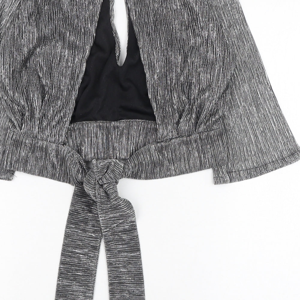 PRETTYLITTLETHING Womens Grey Polyester Cropped Blouse Size 8 Round Neck