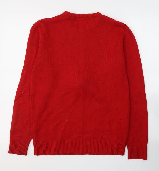 Marks and Spencer Mens Red Round Neck Acrylic Pullover Jumper Size XS - Christmas jumper