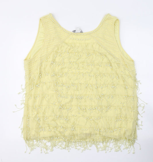 Joanna Hope Womens Yellow Polyester Basic Blouse Size 20 Round Neck - Beaded throughout