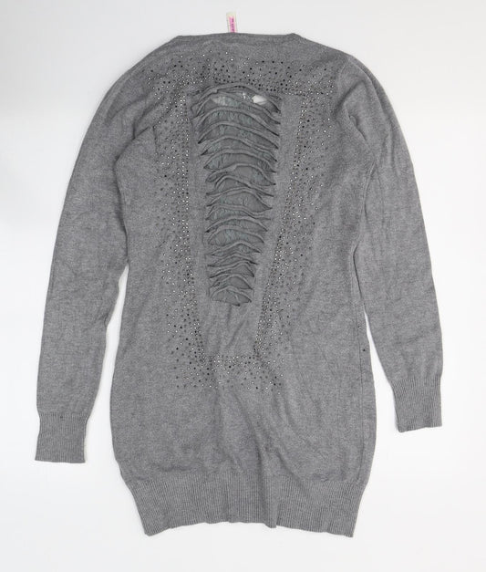 Losmoda Womens Grey Polyester Jumper Dress Size S Round Neck Pullover