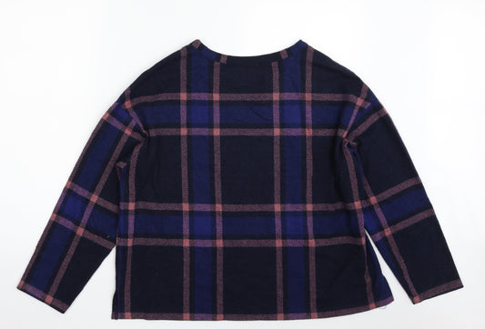 Marks and Spencer Womens Blue Plaid Polyester Pullover Sweatshirt Size 16 - Cropped