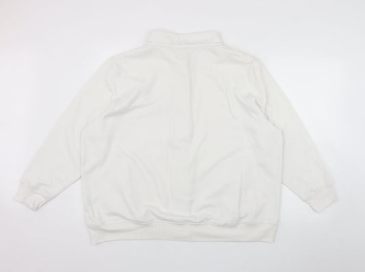 Damart Womens White High Neck Polyester Cardigan Jumper Size XL - Embroidered Flower