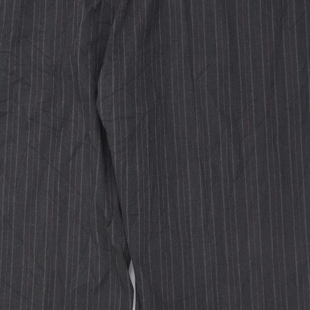 BHS Womens Grey Striped Polyester Trousers Size 18 L30 in Regular Hook & Eye