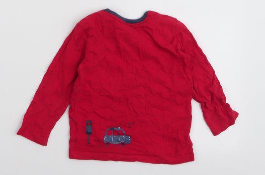 George Boys Red 100% Cotton Jersey T-Shirt Size 9-12 Months Round Neck Snap - Bus