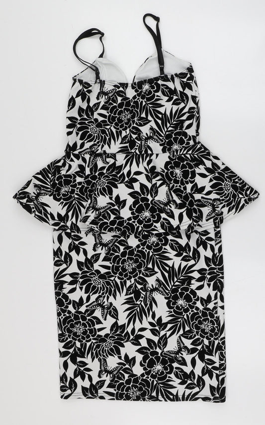 Quiz Womens Black Floral Polyester Bodycon Size 10 Sweetheart Pullover - Butterfly