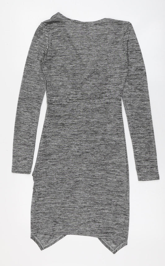 H&M Womens Grey Polyester Bodycon Size 8 V-Neck Pullover