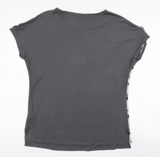 Viz A Viz Womens Grey Striped Polyester Basic Blouse Size 12 Round Neck - Floaty