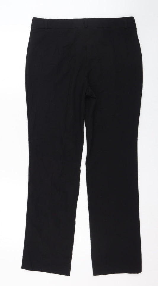 Marks and Spencer Womens Black Polyester Trousers Size 12 L28 in Regular Zip