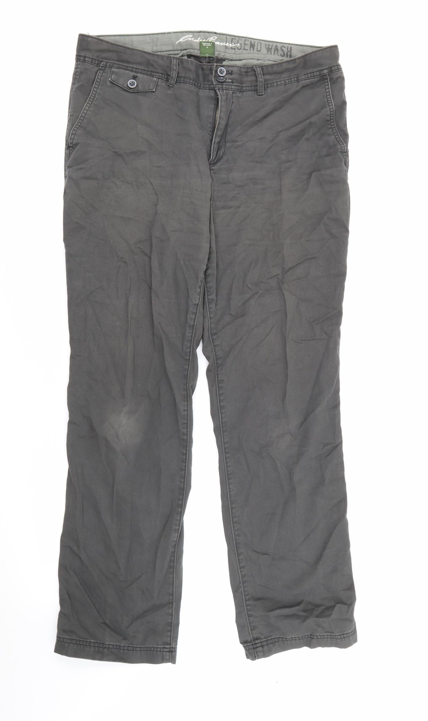 Eddie Bauer Womens Grey Cotton Trousers Size 12 L29 in Regular Button