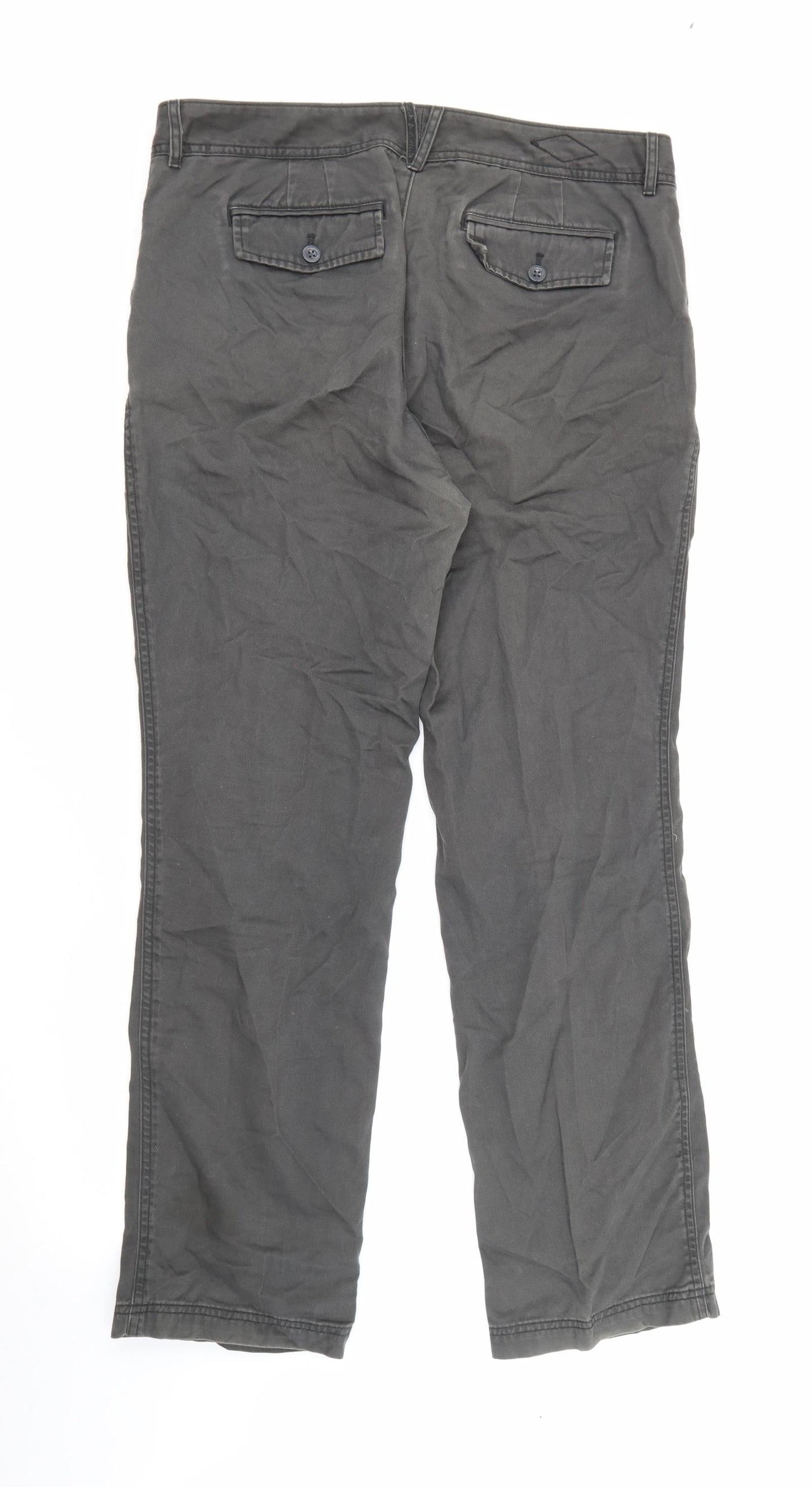 Eddie Bauer Womens Grey Cotton Trousers Size 12 L29 in Regular Button