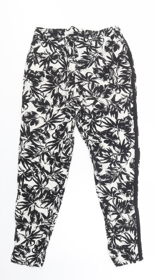 Dorothy Perkins Womens Black Floral Viscose Trousers Size 8 L27 in Regular Drawstring