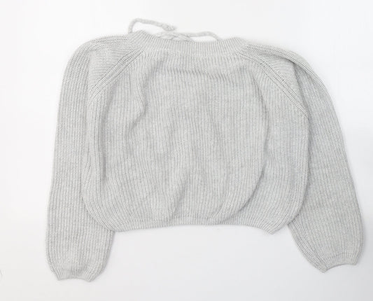 Subdued Womens Grey V-Neck Cotton Pullover Jumper Size S - Tie Up Neck