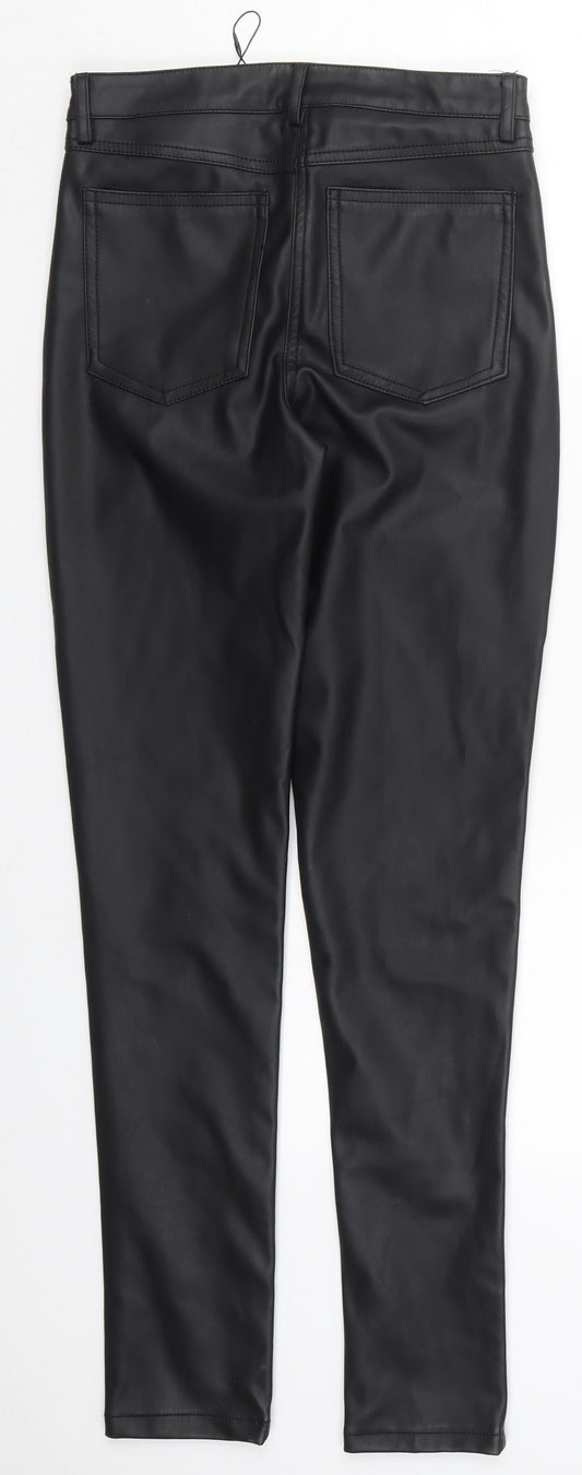 Denim Co Womens Black Polyurethane Trousers Size 6 L29 in Regular Button