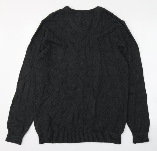 Maine Mens Grey Round Neck Cotton Pullover Jumper Size M