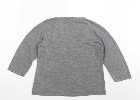 BHS Womens Grey V-Neck Acrylic Pullover Jumper Size 16