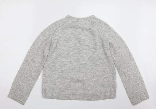 H&M Girls Grey Crew Neck Acrylic Pullover Jumper Size 10-11 Years