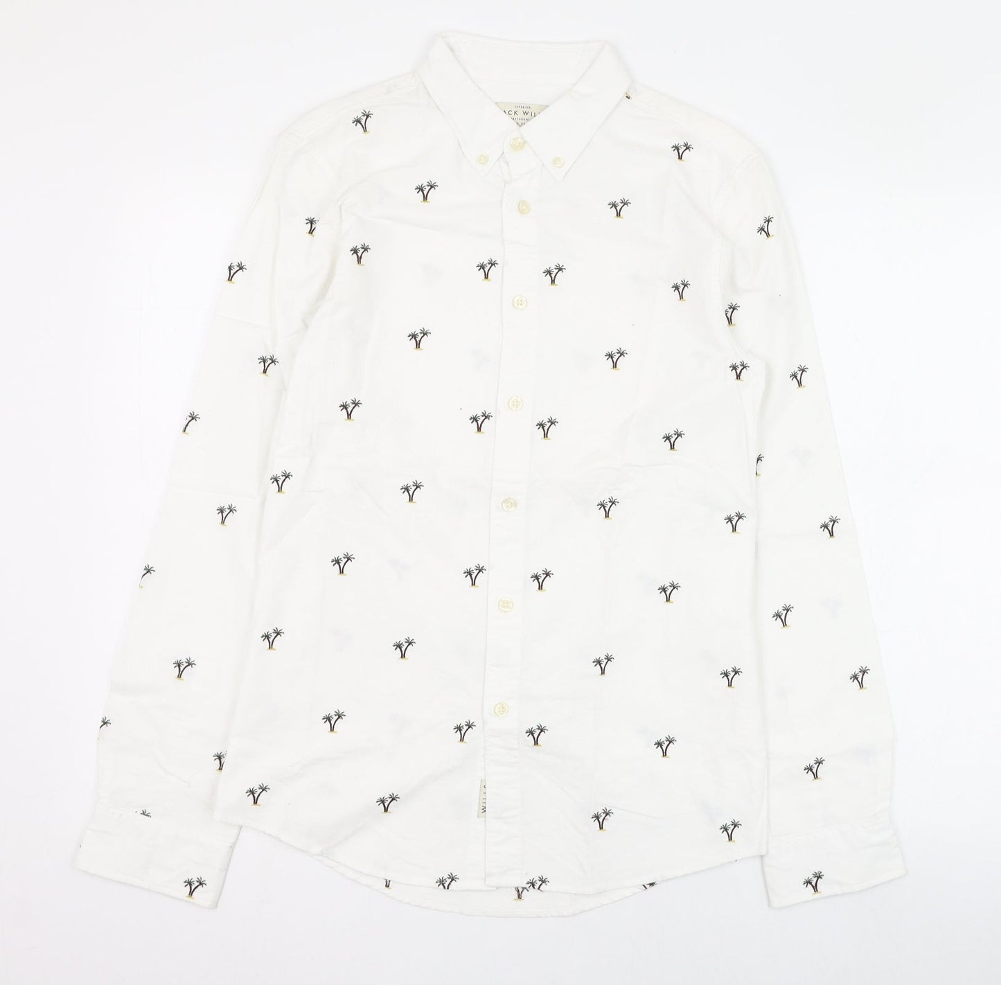Jack Wills Mens White  Cotton  Dress Shirt Size XS Collared Button - Palm Tree