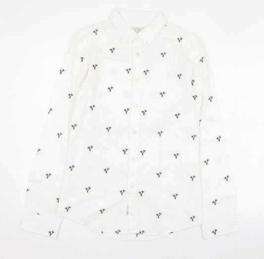 Jack Wills Mens White  Cotton  Dress Shirt Size XS Collared Button - Palm Tree