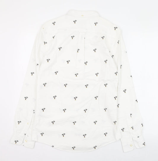 Jack Wills Mens White  Cotton  Dress Shirt Size XS Collared Button - Palm Tree