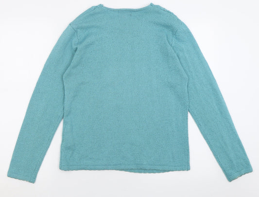 Casamia Womens Blue Crew Neck Floral Acrylic Pullover Jumper Size S