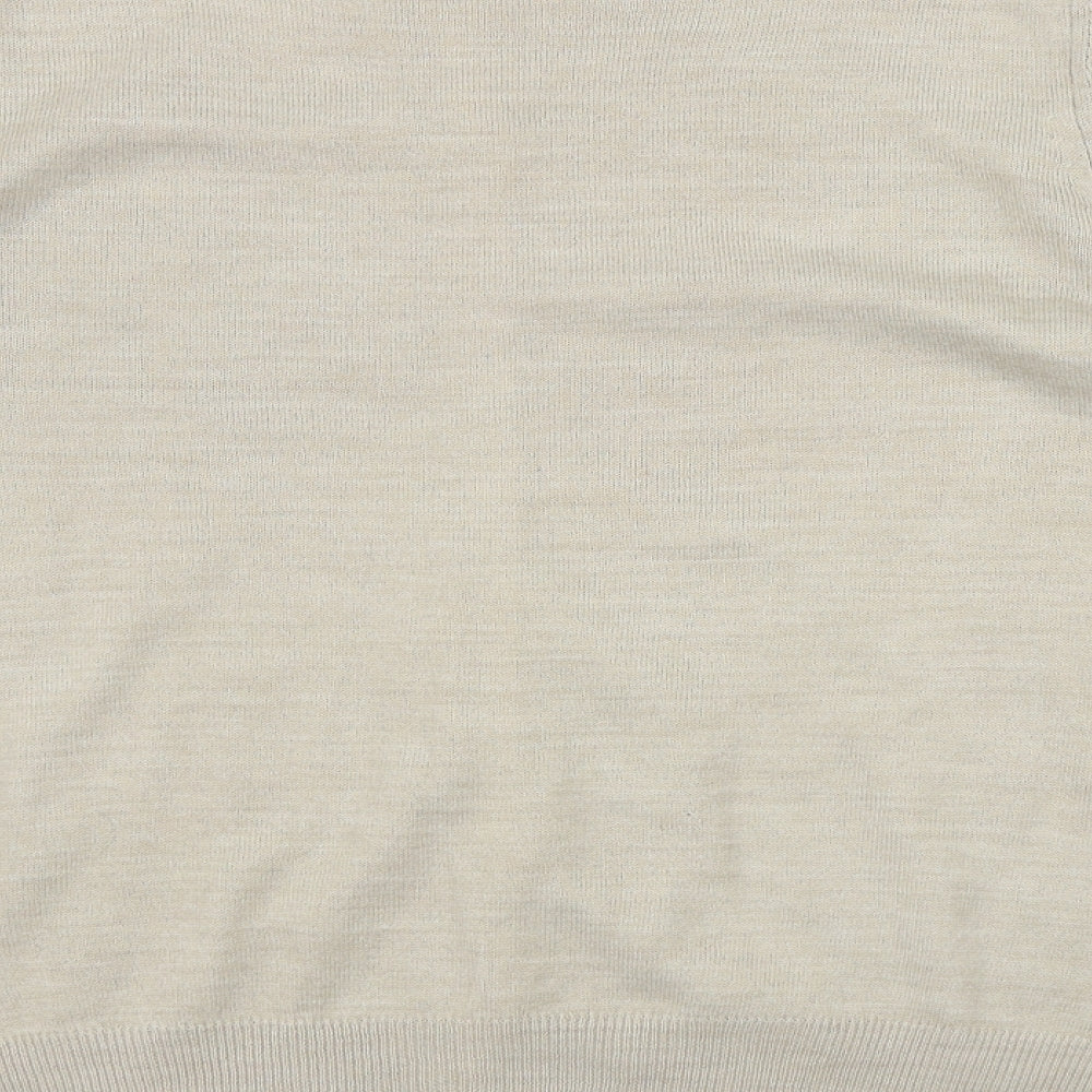 Classic Womens Beige Round Neck Acrylic Cardigan Jumper Size 14