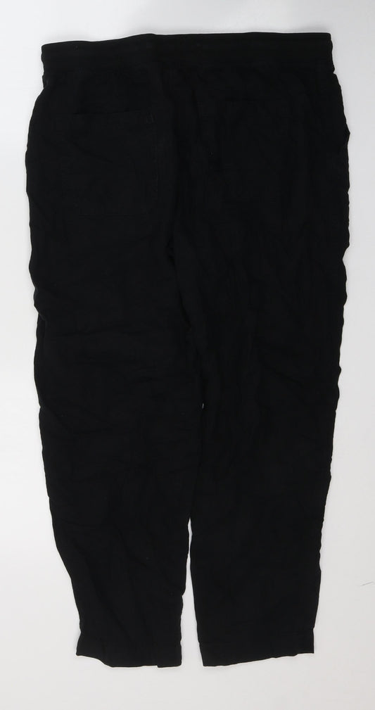Marks and Spencer Womens Black Flax Trousers Size 4 L25 in Regular Tie