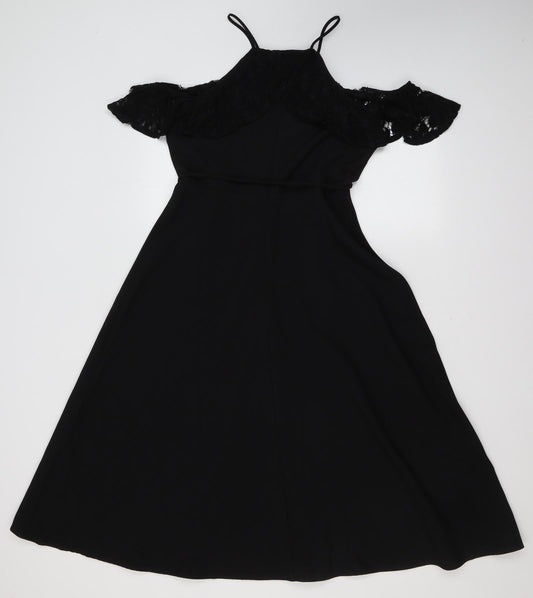 Julian Taylor Womens Black Cotton Fit & Flare Size 8 Halter Zip - cold shoudler
