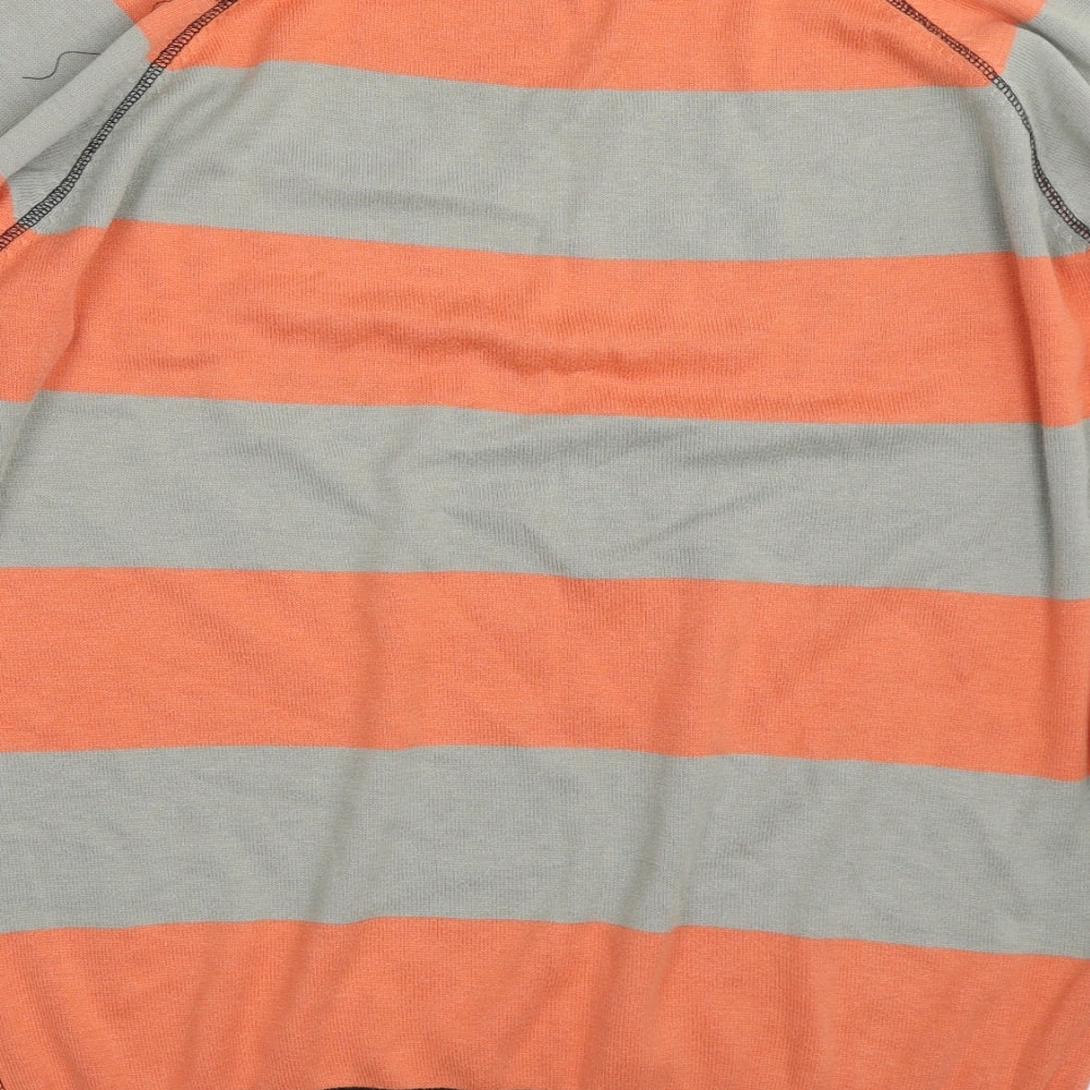 Lime Mens Orange Crew Neck Striped Cotton Pullover Jumper Size L - Colourblock