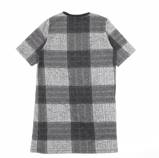 River Island Womens Grey Check Polyester Jumper Dress Size 8 Crew Neck