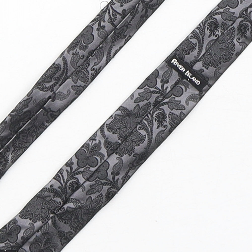 River Island Mens Grey Paisley Silk Pointed Tie One Size