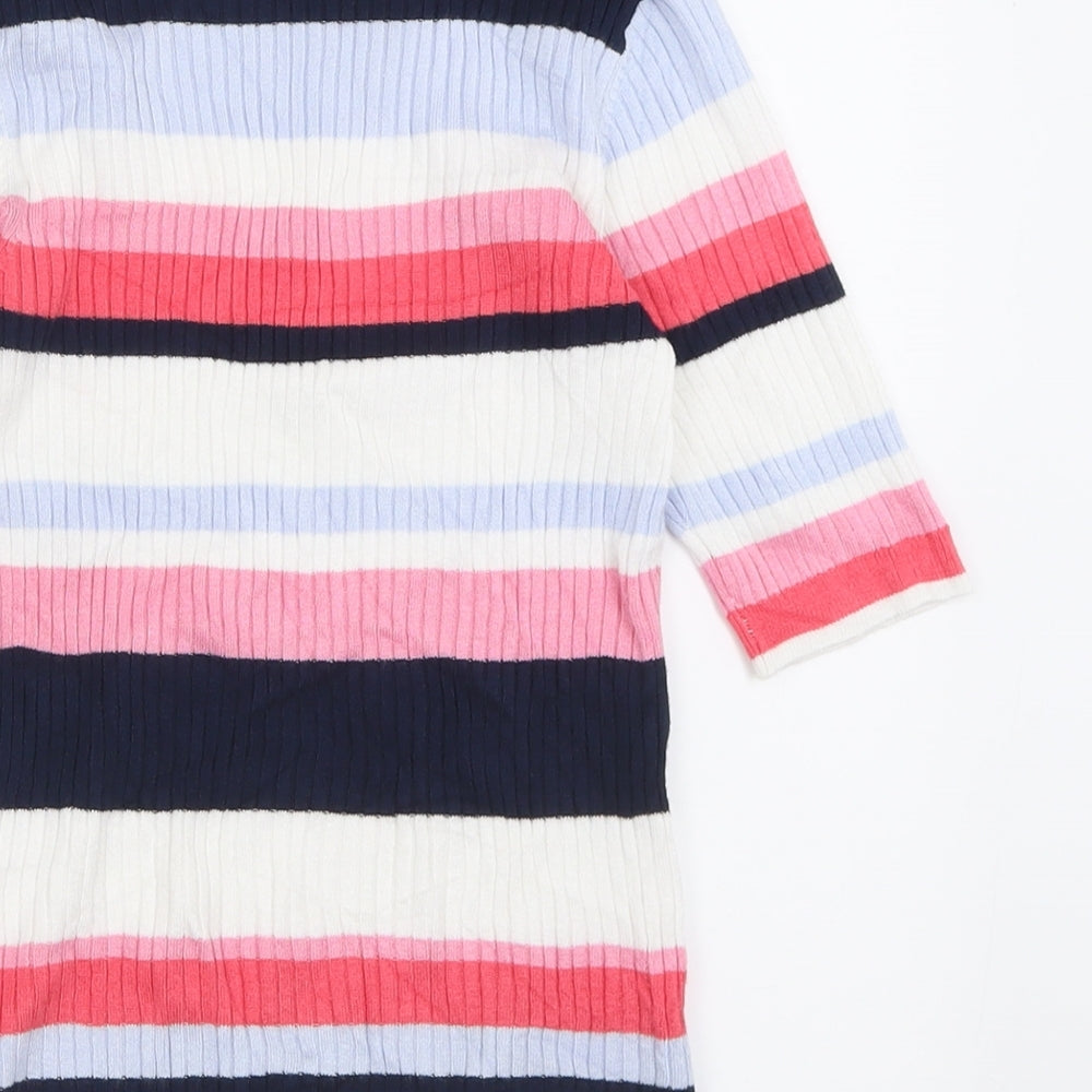 Marks and Spencer Womens Pink Crew Neck Striped Viscose Pullover Jumper Size 6