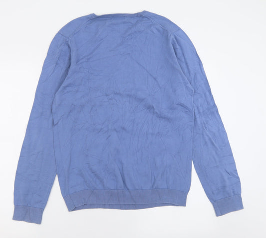 Gap Mens Blue V-Neck Cotton Pullover Jumper Size L