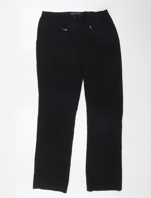Marks and Spencer Womens Black Polyester Trousers Size 12 L31 in Regular Zip