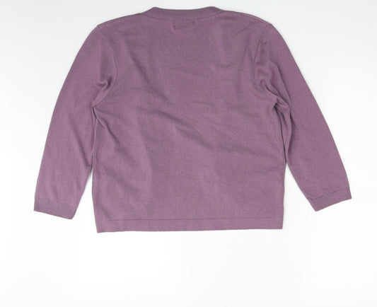 Afibel Womens Purple V-Neck Acrylic Cardigan Jumper Size 14