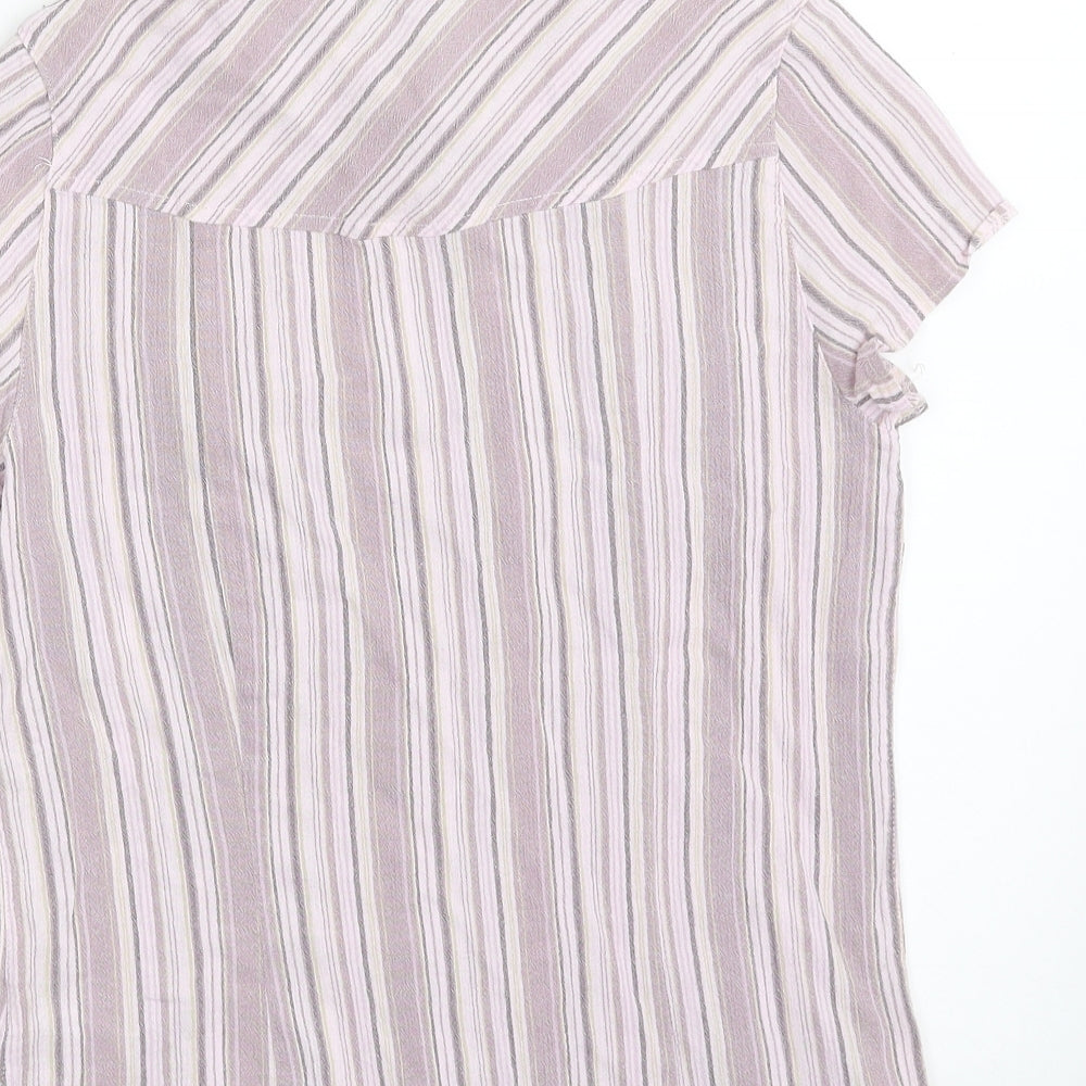 Casual Club Womens Purple Striped 100% Cotton Basic Button-Up Size 12 Collared