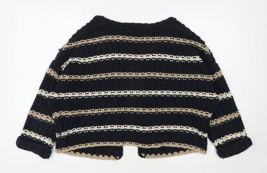 Dorothy Perkins Womens Blue Round Neck Striped Acrylic Cardigan Jumper Size L