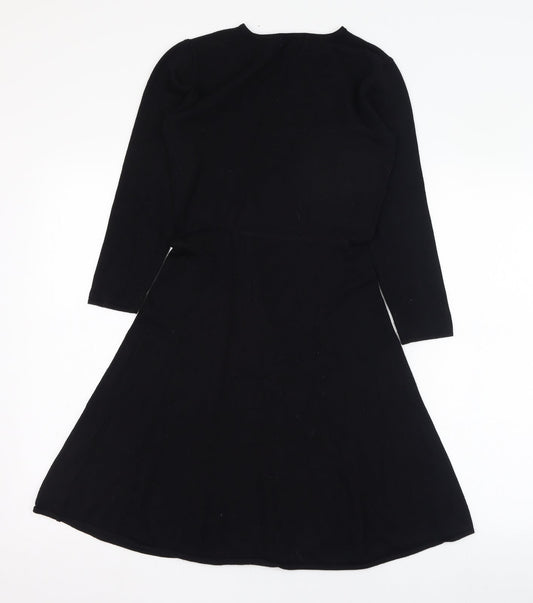 H&M Womens Black Viscose Skater Dress Size XS Round Neck Pullover