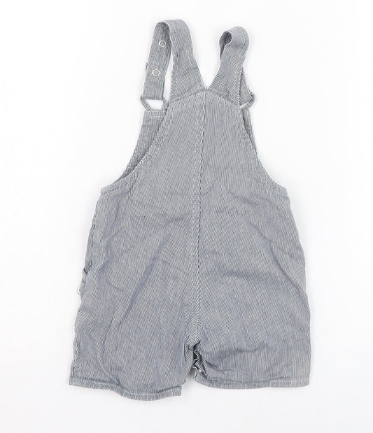 Preworn Boys Blue Striped Cotton Dungaree One-Piece Size 12 Months Button
