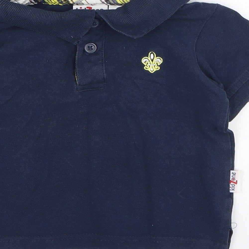 Kidzone Boys Blue Cotton Basic Polo Size 12 Months Collared Button