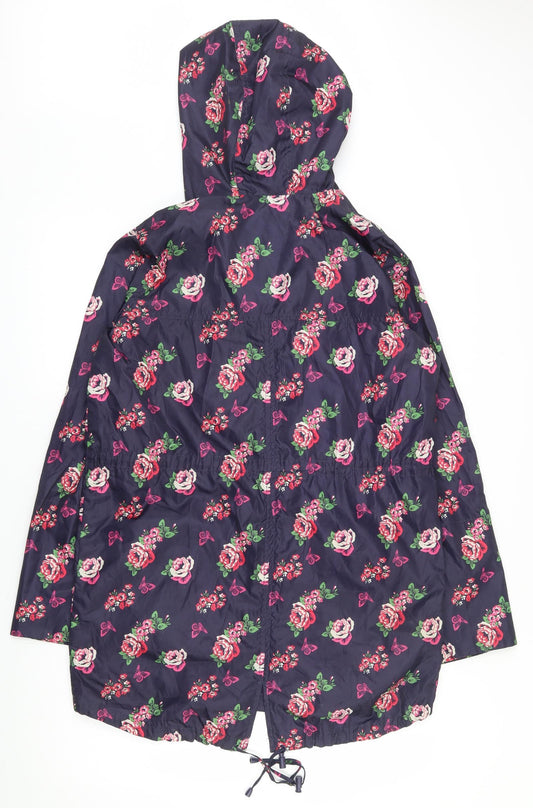 Red Herring Womens Blue Floral Rain Coat Coat Size 10 Zip
