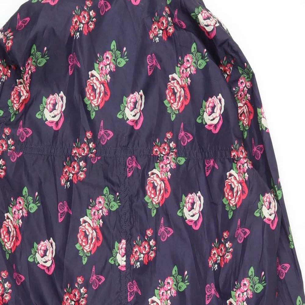 Red Herring Womens Blue Floral Rain Coat Coat Size 10 Zip