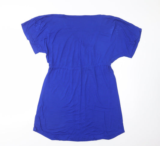 Dunnes Stores Womens Blue Viscose T-Shirt Dress Size S V-Neck Drawstring