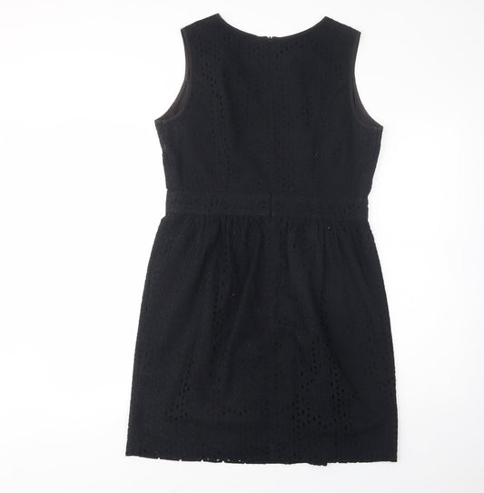 Amphora Womens Black Cotton Fit & Flare Size 14 Boat Neck Zip
